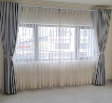 MÀN VẢI 2 LỚP MÀU XÁM + VOAN TRẮNG