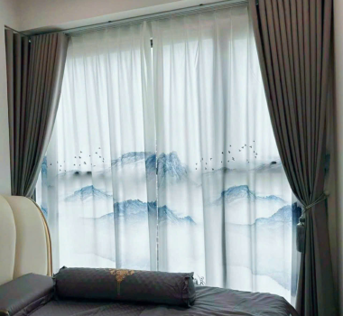 MÀN VẢI XÁM ĐẬM + VOAN HỌA TIẾT 3D
