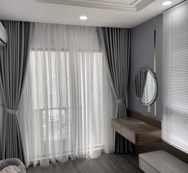 MÀN VẢI 2 LỚP MÀU XÁM HÀN QUỐC + VOAN TRẮNG