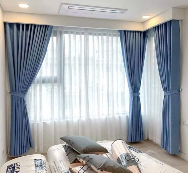 MÀN VẢI CHỐNG NẮNG MÀU XANH+ VOAN TRẮNG